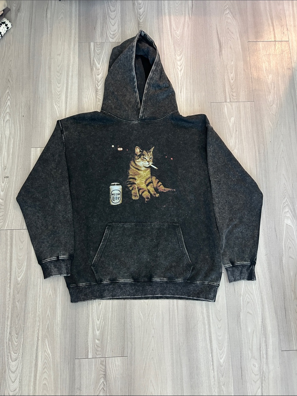 Vintage-Style Black Cat Hoodie with Graphic Print